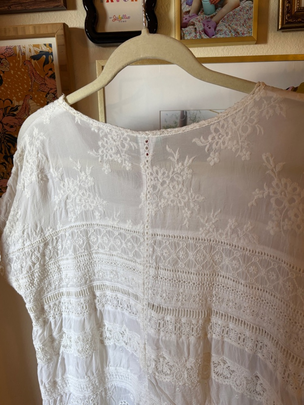 Johnny Was White Floral Embroidered Lace Lightweight Tunic Top - Picture 9 of 11